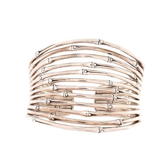 John Hardy Bamboo Cuff Bracelet Sterling Silver Wide Silver